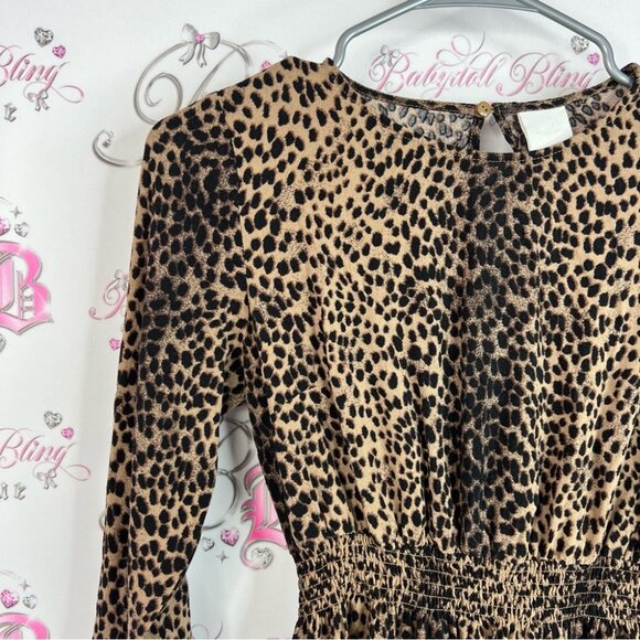 H&M dress ruffle hem cheetah animal print Brown Leopard Print Dress keyhole - Picture 5 of 9